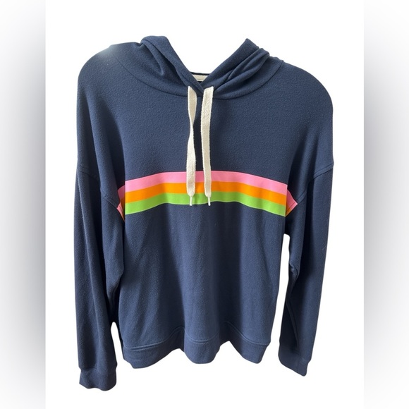 J Crew Women’s Striped hoodie in Cloud fleece Navy Size Small - Picture 6 of 6